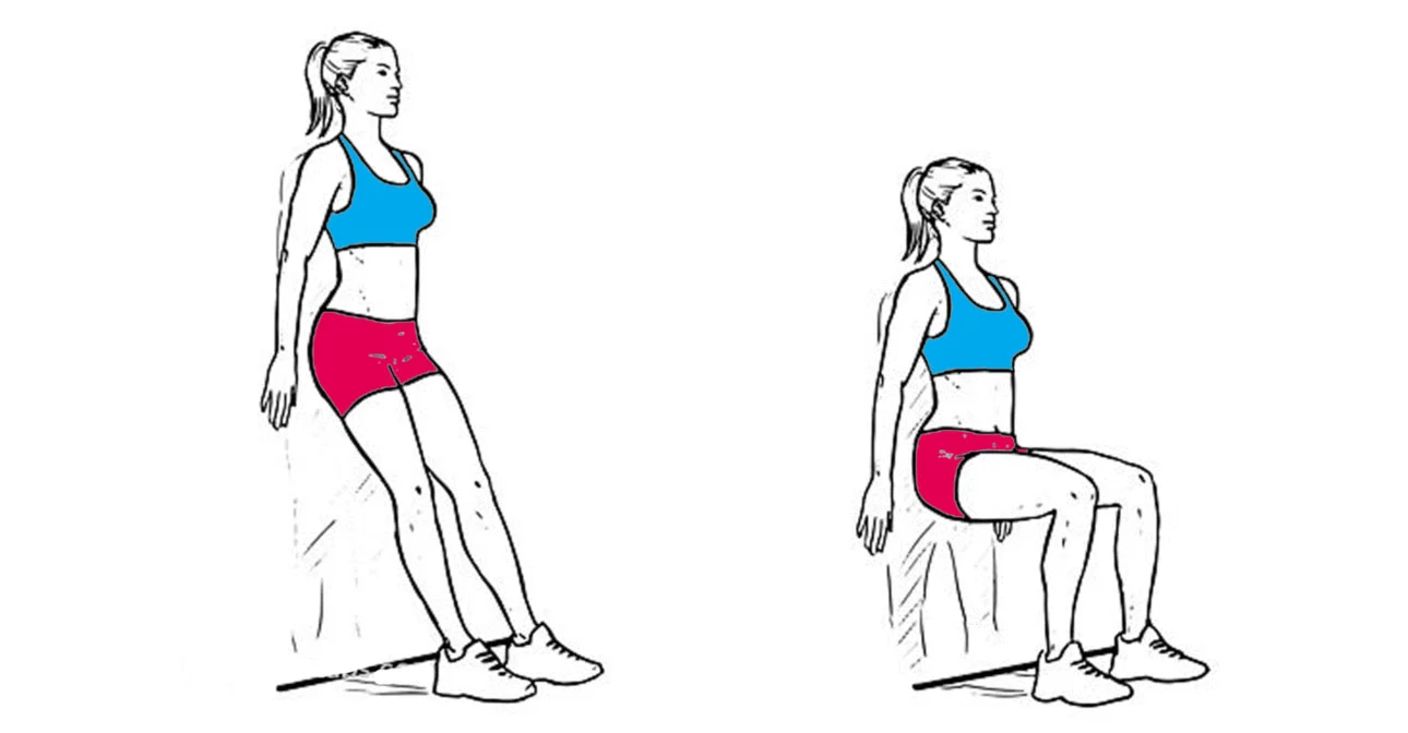 10 bài tập giúp giảm đau khớp đầu gối dễ thực hiện - bài tập đứng tựa lưng vào tường